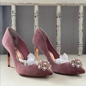 Ted Baker London Pink Suede Heels with Pearl Accents